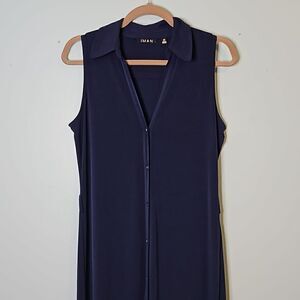 Iman, navy blue, sleeveless, button down maxi dress.  Size M.
